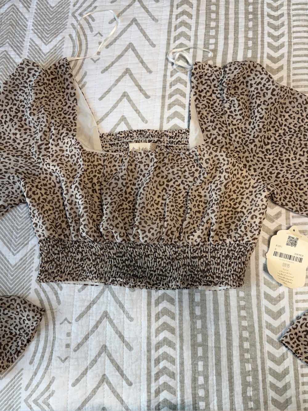 Altar'd State Taupe Leopard Smocked Crop Top